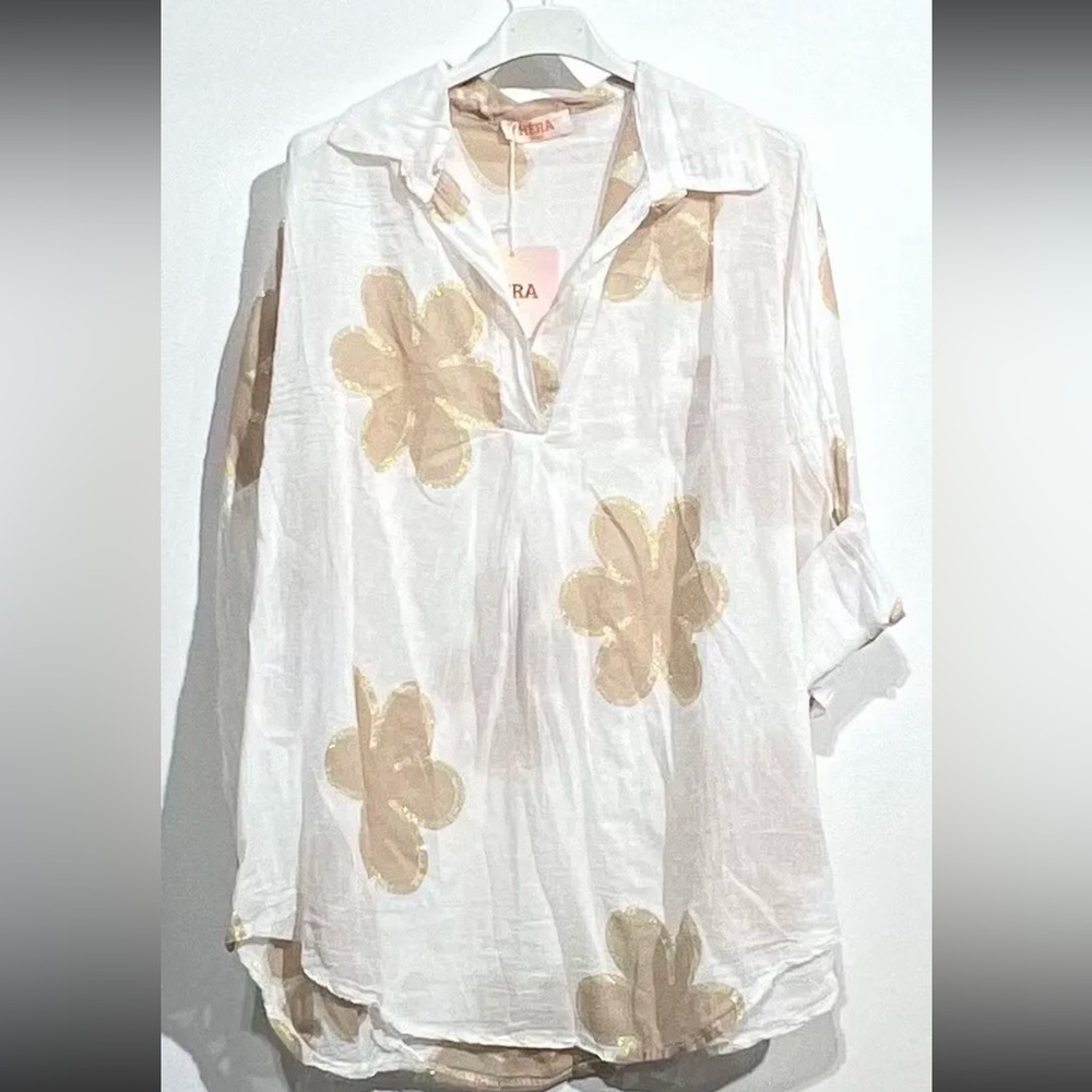 MADE IN ITALY Boho  White Cream Oversized Top